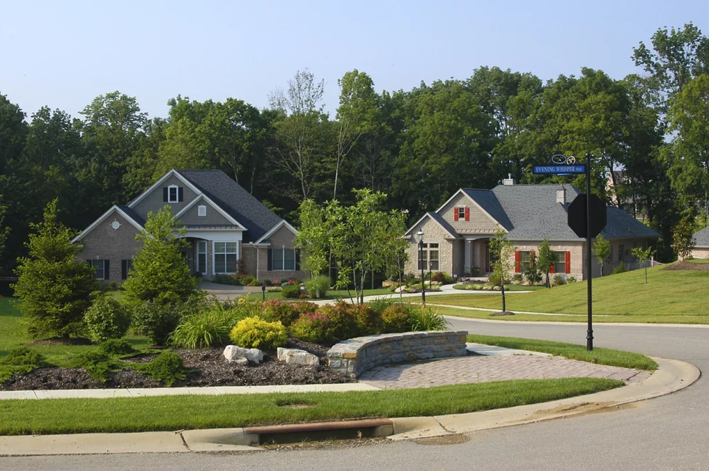 Streetscape with single-family homes and landscaping | Eagle’s Watch at Ingram’s Ridge, Anderson Township, Ohio