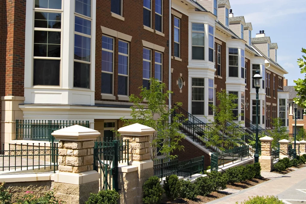 Streetscape with townhomes | The village at Stetson Square in Corryville, Cincinnati, Ohio